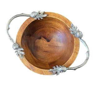 Object d' Arts Handcrafted Hardwood Bowl with Brass Handle 10"‎ Autumn Fall
